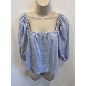 Sanctuary Baby Blue Pastel Square Neck Blouse T-Shirt Top XS